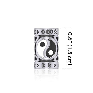 Yin Yang in Circle with Rune Symbol and Celtic Accented Silver Bead TBD370 - Jewelry